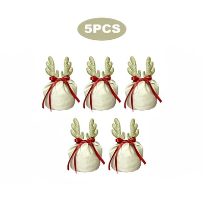 5 PIEZAS Bolsas de Regalo de Cuerno Brillo Navidad Bolsas de Caramelos Reno Reutilizables para Fiesta Foto 1 de 4