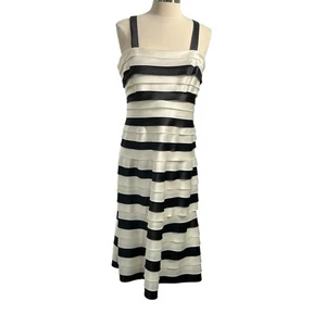 BCBG MAXAZRIA Ivory & Black Satin Tiered Fitted Evening Formal Dress Women's 12 - Picture 1 of 11
