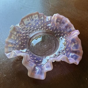 VTG Fenton Opalescent Pink Cranberry Hobnail Ruffled Edge Bon Bon Candy Dish 6" - Picture 1 of 5