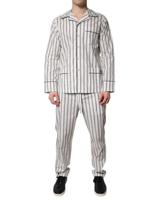 Dolce & Gabbana Blanco Negro Rayas Algodón Hombre Pijama Conjunto Ropa de Dormir Hombre Foto 1 de 4