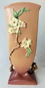 VTG 1948 Roseville Art Pottery 390-12" Tall Pink Two Handled Apple Blossom Vase - Picture 1 of 16