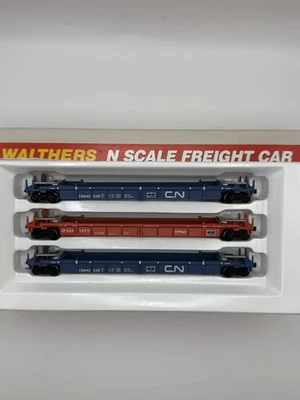 RARE Set Of 3 NIOB N Walthers 932-8055 Double Stack Cars 2 CN & 1 CP Road #’s - Image 1 of 4