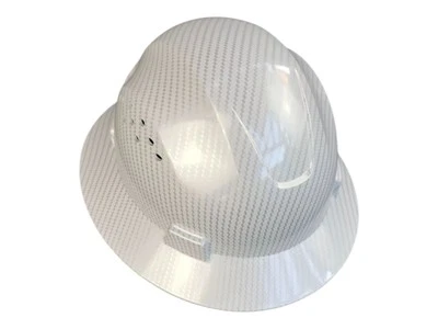 TRUECREST White Full Brim Hard Hat custom hydro dipped ,WHITE CARBON FIBER DESIGN
