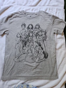 Disney Princess T Shirt Girls Size M Gray Black Stencil Jasmine Cinderella - Picture 1 of 4