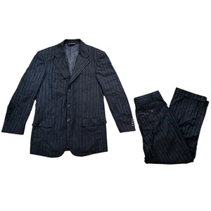 izzoli Uomo Super 140s Wool Pinstripe Suit Black Italy Men's Size 38 2 Piece Set - Picture 1 of 15