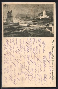 Postal anuncio para sopas Knorr, submarino alemán 1918 - Imagen 1 de 2