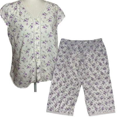 Conjunto de Pijama Lauren Ralph LRL L Púrpura Floral Encaje Hada Romántico Cottagecore BONITO Foto 1 de 4