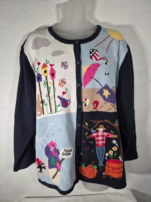 Quacker Factory Navy Blue Button-Up Cardigan Four Seasons Sweater Size 2X - Image 1 of 4