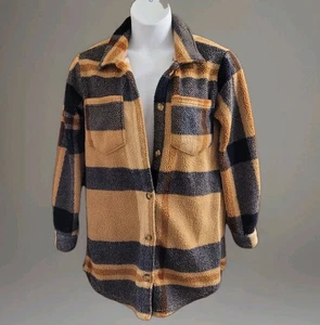 Just Be Plaid Sherpa Hemdjacke Oversized Flanell Shacket kleine Erdtöne - Bild 1 von 6