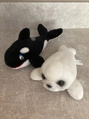 Vintage 90’s Sea World Plush White Seal Pup & Black/White Shamu Killer Whale  - Image 1 of 4
