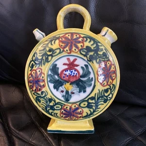 Vintage Italian Hand-painted Pilgrim Majolica Bottle Flask - Damaged - Picture 1 of 12
