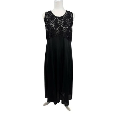 VTG Adonna Lace Slip Dress Nightgown XL Black Open Back Long Whimsigoth Y2K - Image 1 of 4