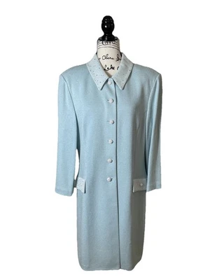 Hermosa chaqueta/plumero tejido azul noche St. John pedrería adornada 14 Foto 1 de 4