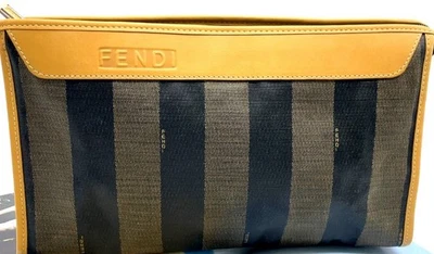 Authentic Vintage FENDI Pequin Striped Clutch Bag PVC Leather w COA  - Image 1 of 4
