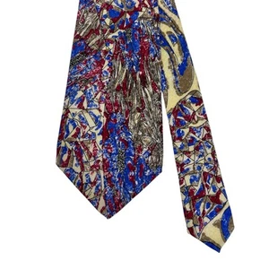 Brioni Men's Tie Red/Yellow/Blue Abstract Satin Silk 3.75" (W) x 57.5" (L) euc - Picture 1 of 8