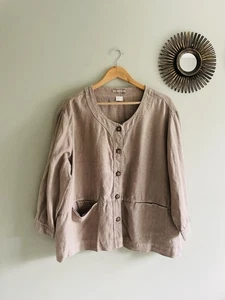 Poetry Boxy Shirt/jacket dark taupe beige Linen minimal Lagenlook Layer uk 20 - Picture 1 of 9
