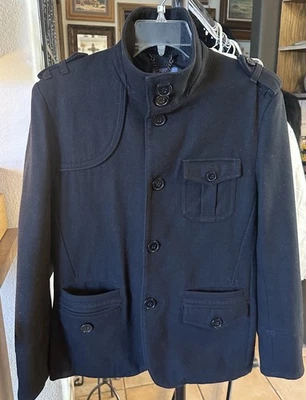 H&M Black Wool Blend Military Style Jacket Pea Coat Size 38R - Image 1 of 4