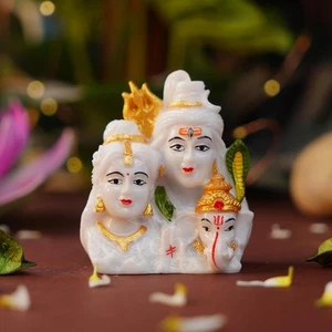 Statuina piccola idolo Shiv Parivar Murti Shiva Parvati Ganesh - Foto 1 di 5