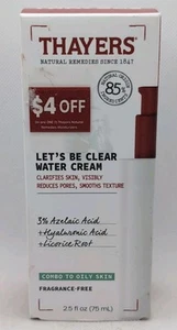 THAYERS Let's Be Clear Water Cream - Clarifies Skin -Combo To Oily Skin - 2.5 Oz - Picture 1 of 2