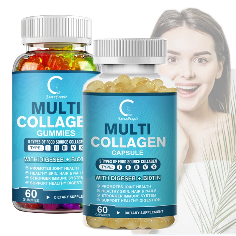 胶原蛋白肽类型 I、II、III、V、X Plus 维生素 C、皮肤指甲支持 — 第 1/1 张图片