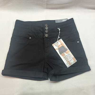 Pantalones Cortos Silver Crush Negros Tiro Alto Esculpidos Elastizados 4 Botones Juniors 5/27 Nuevos con Etiquetas Foto 1 de 4