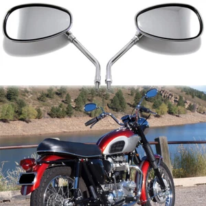 Pair Motorcycle Chrome Oval Rear View Mirror For Triumph Bonneville 650 750 TSS - Picture 1 of 11