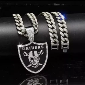 LAS VEGAS RAIDERS FOOTBALL Bling Hip Hop Pendant & 24" Necklace - Picture 1 of 3
