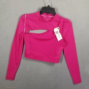 Nike Pro Womens Small Asymmetrical Mesh Crop Top Fire Berry Pink FB5683-615 - Picture 1 of 10
