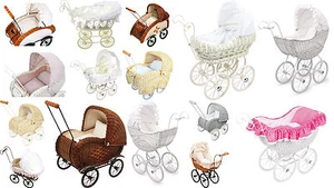 WICKER DOLLS PRAMS traditional wicker pram basket wickerwork retro style NEW - Picture 1 of 47