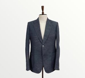 Men's GUCCI Silk /Linen/ Cotton Blazer Jacket Blue/Gray Patch Pocket size 42R
