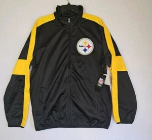 NFL Team Apparel Pittsburgh Steelers Warm Up Jacket Mens Sz L Black Full Zip - Picture 1 of 16