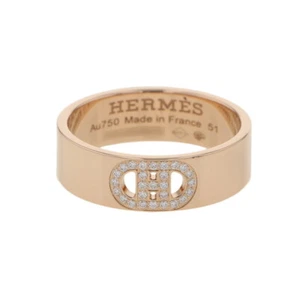 HERMES H Dunkle Ring Size PM/51/#11 18K Pink Gold - Picture 1 of 9