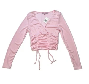 Crave Fame Pink Crop Top Sz M Long Sleeve Stretch Casual Top - Picture 1 of 15