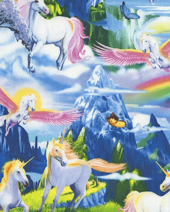 TIMELESS TREASURES Fat Quarter Einhörner Pegasus Regenbogen Fantasie Baumwolle Steppen Nähen Stoff