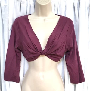 Vtg Twenty One Sexy Funky Twist Front Deep V-Neck Stretchy Cropped Midriff Top L - Picture 1 of 7