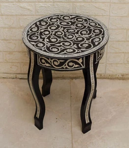 Handcrafted 16" Round side Coffee Table, Moroccan Mother of Pearl Inlay Persian - Picture 1 of 5