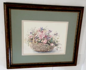 Jodi Jensen Art Print Hand Signed Basket of Flowers Matted and Framed 23x20 - Picture 1 of 18