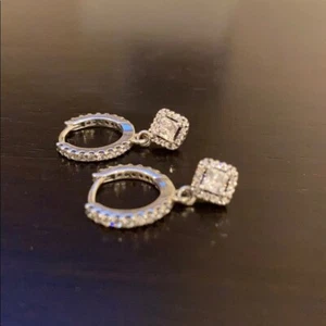 Brand New Genuine Pandora Pave Square Sparkle Hoop Drop CZ Earrings 298503C01 - Picture 1 of 5