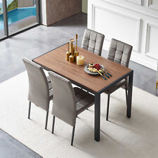 5-Piece Dining Set 47”Wood&Metal Dining Table Gray Velvet High Back Dining Chair