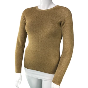 Linda Allard Ellen Tracy Womens Size M Gold Metallic Sweater Pullover Crew Neck - Picture 1 of 16