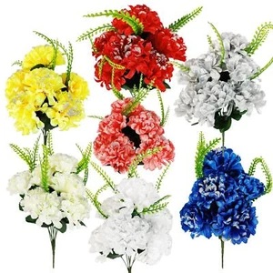 7 Head Glitter Mum Bouquet - Bling Artificial Silk Flowers Home Craft Funeral - Picture 1 of 17