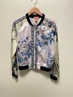 Flying Tomato Womens Crop Jacket Large Floral Satin Full Zip Lightweight Artsy