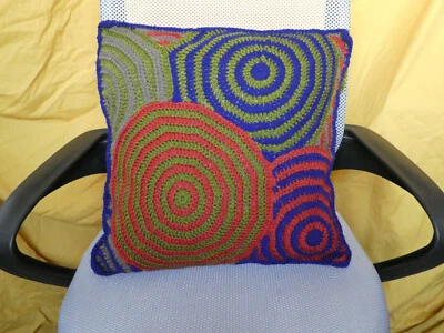 Handmade Crochet "Circles" Cushion Cover 16x16" square - Image 1 of 2