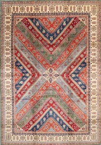 9 x 14 ft Kazak Area Rug Afghan Hand Knotted Veg Dye Wool Living Room Rug - Picture 1 of 10