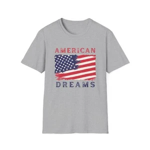 American Dreams USA Flag Patriotic Unisex Softstyle T-Shirt - Picture 1 of 25