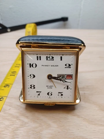 Vintage Phinney Walker Day And Date Alarm Windup Clock Made In Japan 1950s works Cover