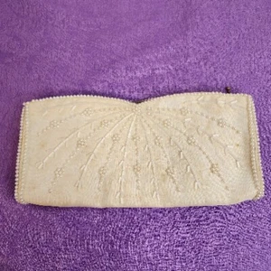 Vintage Perlen & Pailletten Perlen Clutch Handtasche 9x4,5 Elfenbein Hochzeit Formell La Regale - Bild 1 von 17
