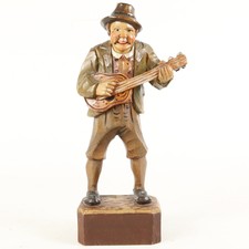 Vtg Anri Hand Carved Wood Figurine Guitar Player Man Musician, Italy 7 1/2" Tall