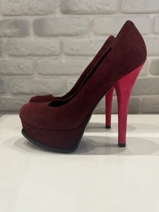 Fendi Burgundy Suede Fendista Platform Pumps Size 37.5 - Picture 1 of 16