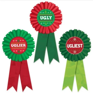 UGLY SWEATER Christmas party AWARD RIBBON pins 3pcs Contest - Picture 1 of 2